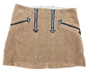 Oyster Brown Corduroy Mini Skirt Y2K Style Pockets Double Zip Casual Club Womens